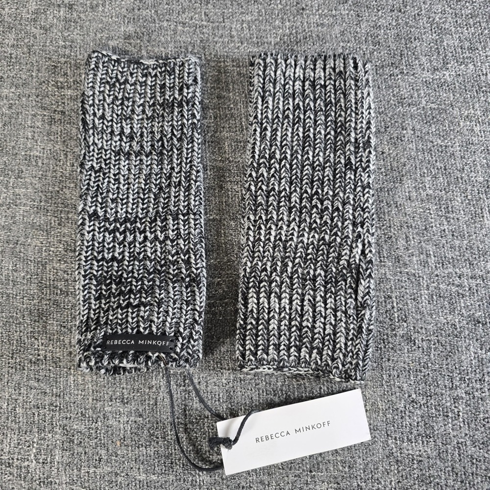 Rebecca Minkoff Womens Black White Marled Knit Arm Warmers Fingerless Gloves NWT